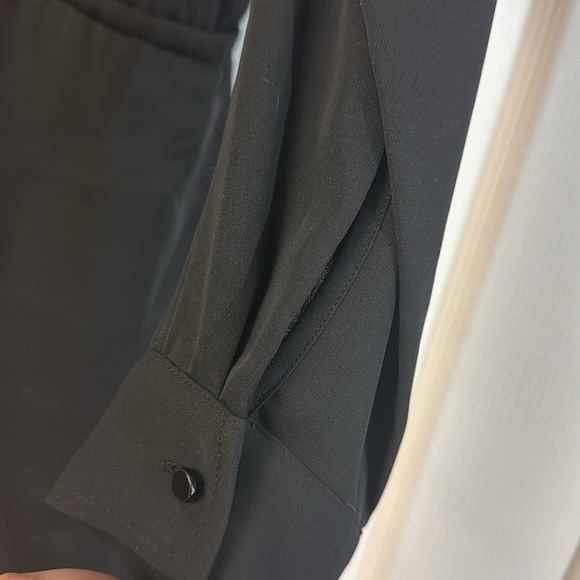 White House Black Market long sleeve v neck business casual black dress knee 10 - Picture 10 of 11